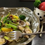 にんにくの芽とあさりのゆず胡椒パスタ